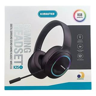 Fone Sem Fio Bluetooth Original Headphone bluetooth Headset Gamer Led RGB com cabo p2 Kimaster K25 Lançamento