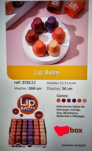 Hidratante labial de Morango, Cereja, Uva, Blueberry, Melancia e Pêssego.36un