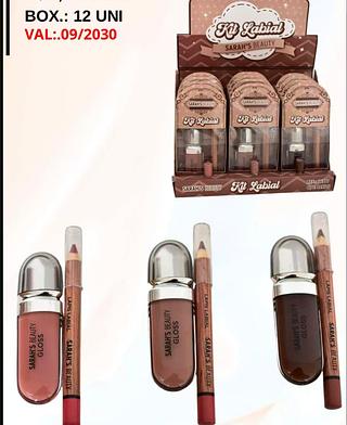 KIT GLOSS E LAPIS LABIAL SARAH'S BEAUTY BOX COM 12PCS