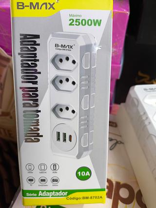Benjamim Triplo Adap 3 Tomadas 2 Usb 1 Tipo C B-max bm-8702a